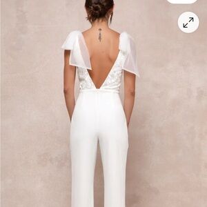 Lulu's White Jumpsuit with Sheer Sleeves